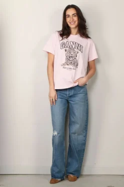 Ganni T-shirt - Basic Jersey Leopard Relaxed T-shirt -Chalk pink