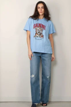 Ganni T-shirt - Basic Jersey Tiger Relaxed T-shirt - Blissful blue