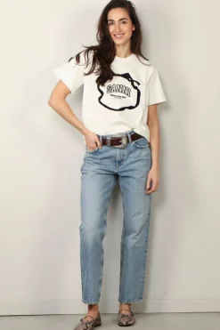 Ganni T-shirt - Heavy Cotton Bow Relaxed T-shirt - Egret