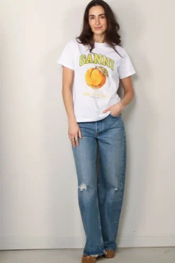 Ganni T-shirt - Basic Jersey Peach Relaxed T-shirt  -  Bright white