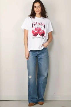 Ganni T-shirt - Basic Jersey Cherry Relaxed T-shirt - Bright white