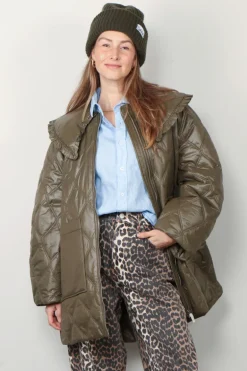 Ganni Jas - Shiny Quilt Midi Jacket - Kalamata