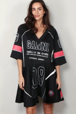 Ganni Jurk - Future Mesh Oversized Mini Dress - Black