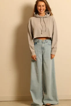 Ganni hoodie - T3567 Isoli Cropped Hoodie - Paloma Melange