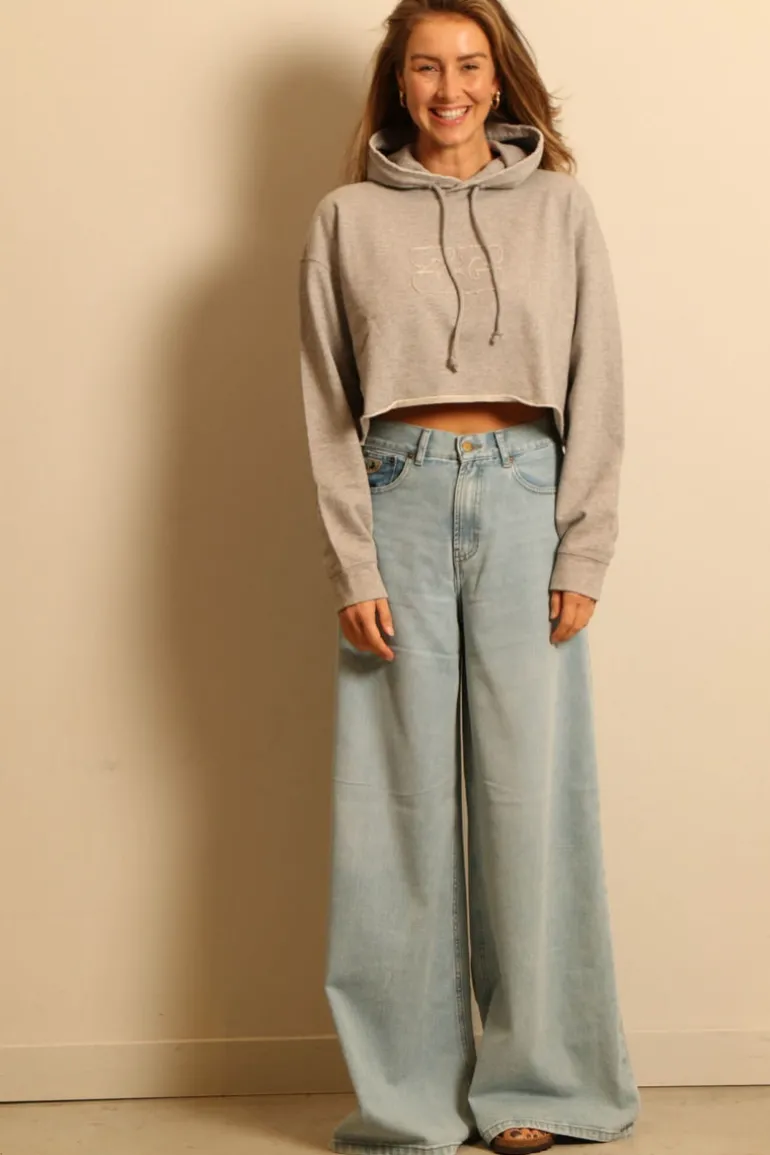Ganni hoodie - T3567 Isoli Cropped Hoodie - Paloma Melange