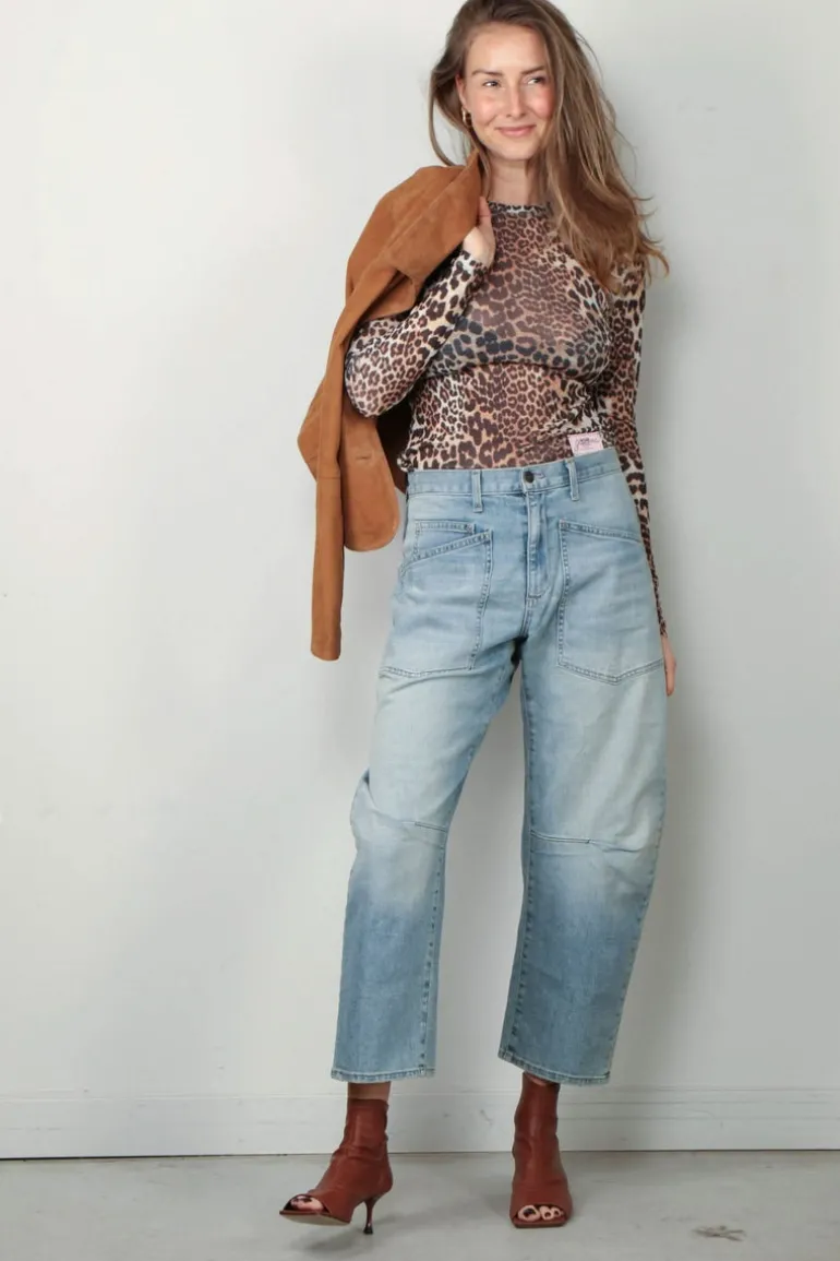 Ganni Top - Printed Marl Mesh Long Sleeve - Leopard