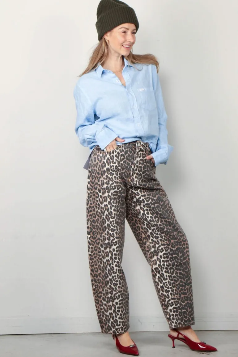 Ganni Broek - Print Denim Stary - Leopard