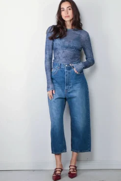 Ganni Top - Marl Mesh Long Sleeve - Denim