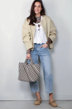 Ganni Top - Washed Stretch Cotton Tie Strap Blouse - Bright White
