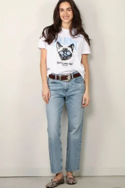 Ganni T-shirt - Basic Jersey Cat Relaxed T-shirt - Bright white