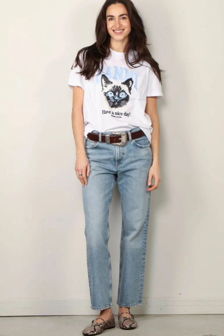 Ganni T-shirt - Basic Jersey Cat Relaxed T-shirt - Bright white