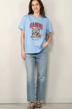 Ganni T-shirt - Basic Jersey Tiger Relaxed T-shirt - Blissful blue