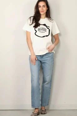 Ganni T-shirt - Heavy Cotton Bow Relaxed T-shirt - Egret