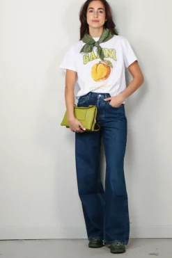 Ganni T-shirt - Basic Jersey Peach Relaxed T-shirt  -  Bright white