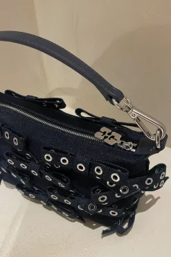 Ganni Tas - Butterfly Small Pouch Bow Eyelet Denim - Dark Navy