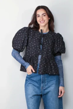 Ganni Top - Marl Mesh Long Sleeve - Denim