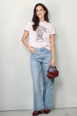 Ganni T-shirt - Basic Jersey Leopard Relaxed T-shirt -Chalk pink