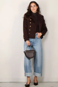 Ganni Top - Printed Mesh Long Sleeve Rollneck - Bitter chocolate