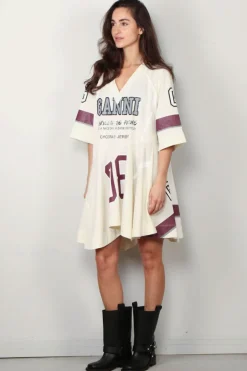 Ganni Jurk - Future Mesh Oversized Mini Dress - Antique White
