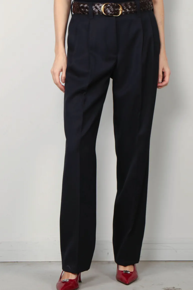 Golden Goose Broek - Tapered High Waisted Compact Wool Gabardine - Dark Blue