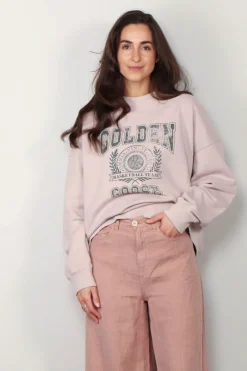 Golden Goose Sweater - Unisex Crew Neck Vintage College Print - Shadow Grey / Hunter Green