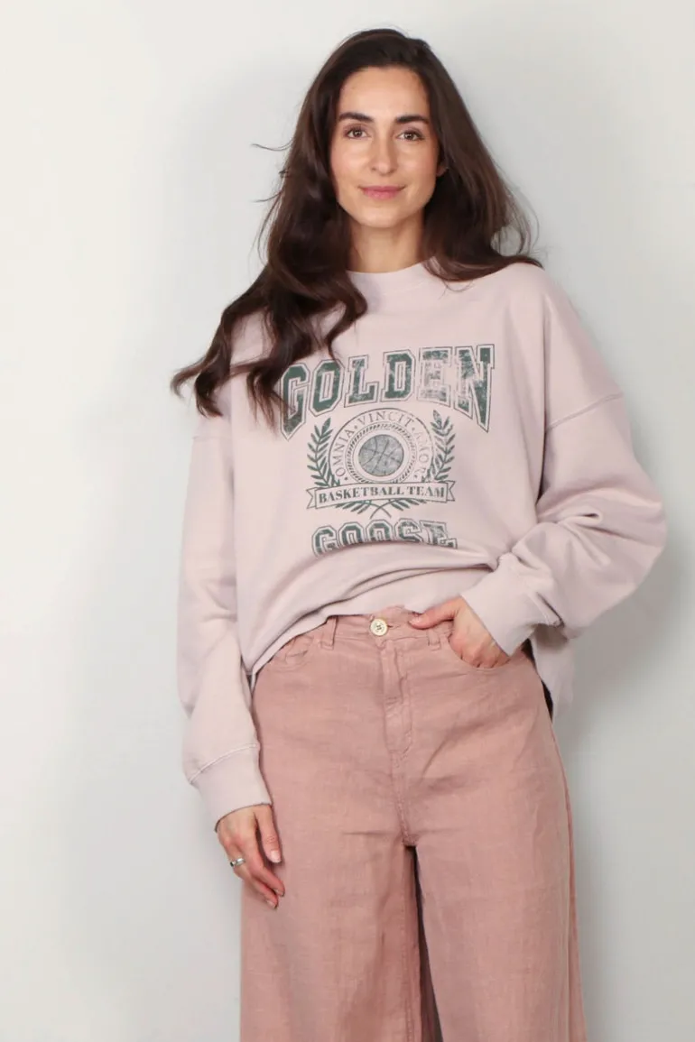 Golden Goose Sweater - Unisex Crew Neck Vintage College Print - Shadow Grey / Hunter Green