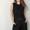 Golden Goose Top - Sleeveless Slim T-shirt Beaded Embroidery - Black