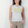 Golden Goose Top - Sleeveless Slim T-shirt - Grey Melange / Yellow