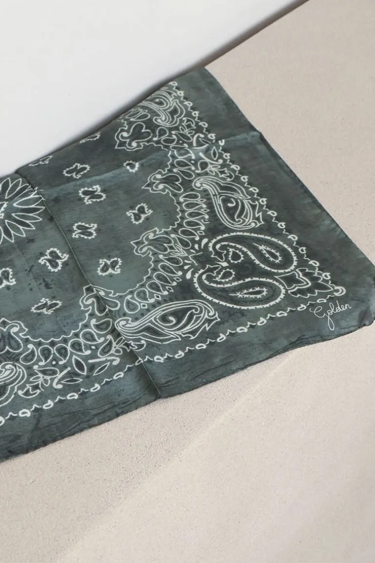 Golden Goose Foulard - Foulard Paisley Print Silk - Moss Green