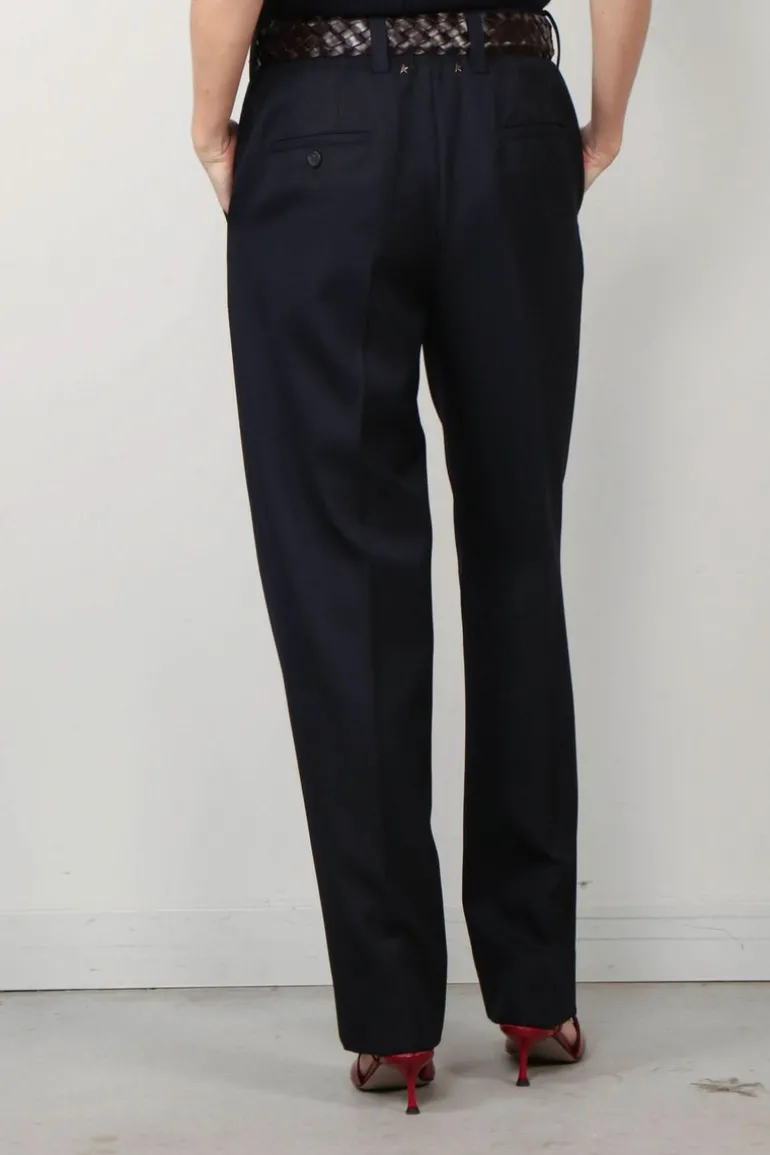 Golden Goose Broek - Tapered High Waisted Compact Wool Gabardine - Dark Blue