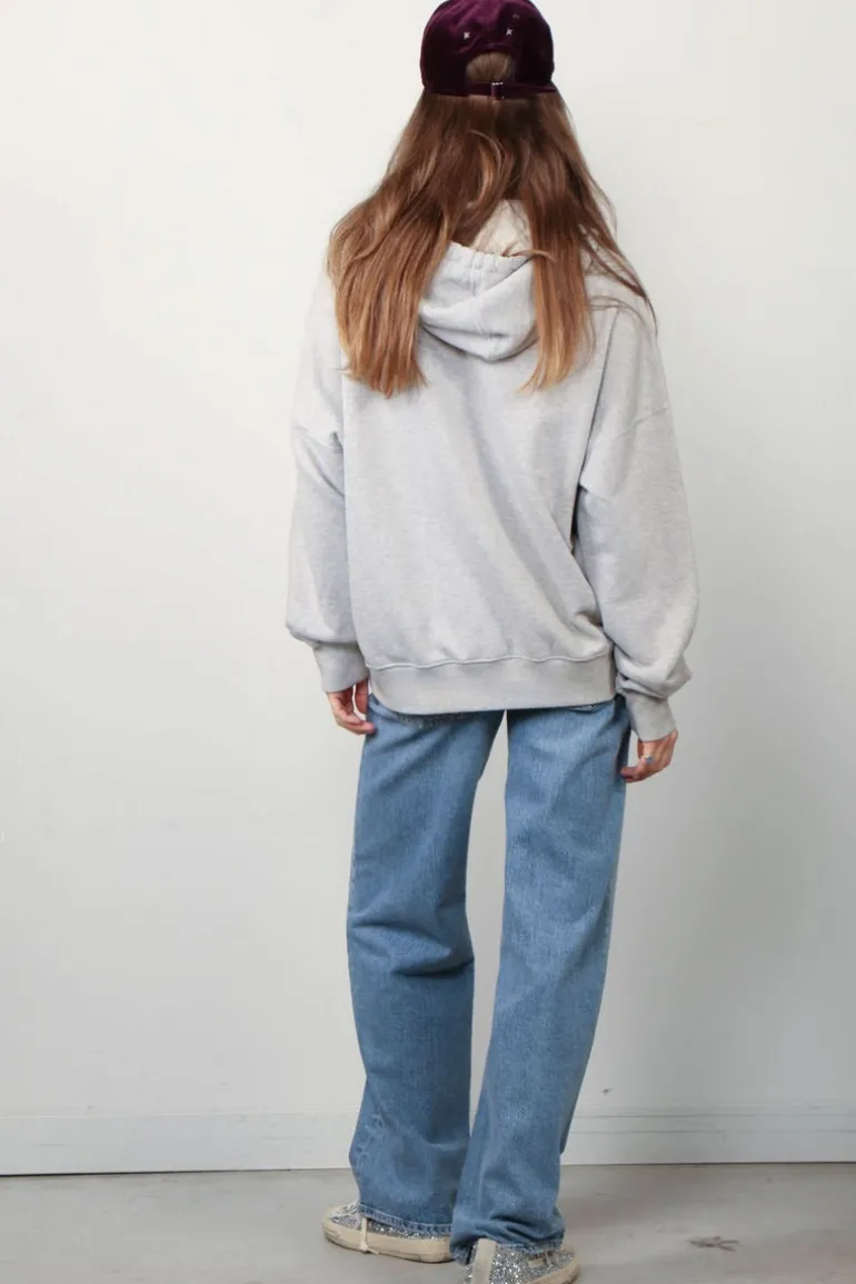 Golden Goose Hoodie - Ribbed Side Fleece Vintage Printed - Grey Melange / Black / Jelly Bean