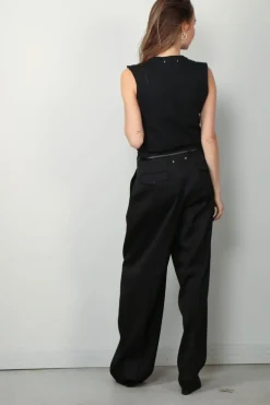 Golden Goose Top - Sleeveless Slim T-shirt Beaded Embroidery - Black