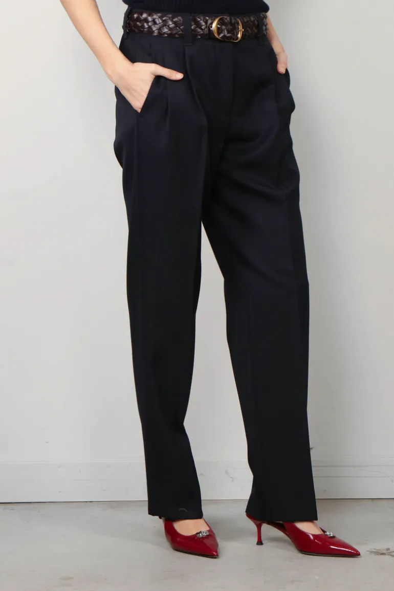 Golden Goose Broek - Tapered High Waisted Compact Wool Gabardine - Dark Blue
