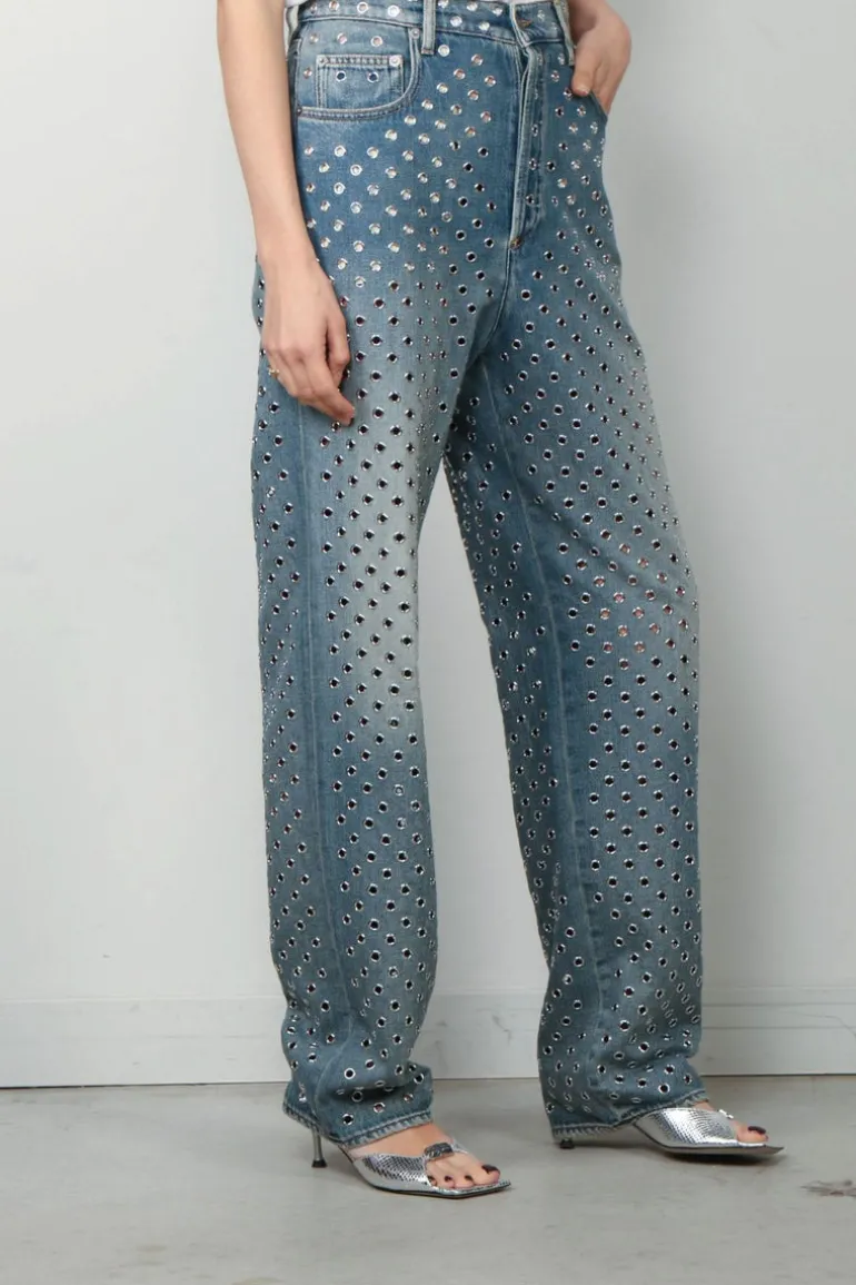 Golden Goose Jeans - Pant Kim Sand Wash All Over Eyelet - Blue