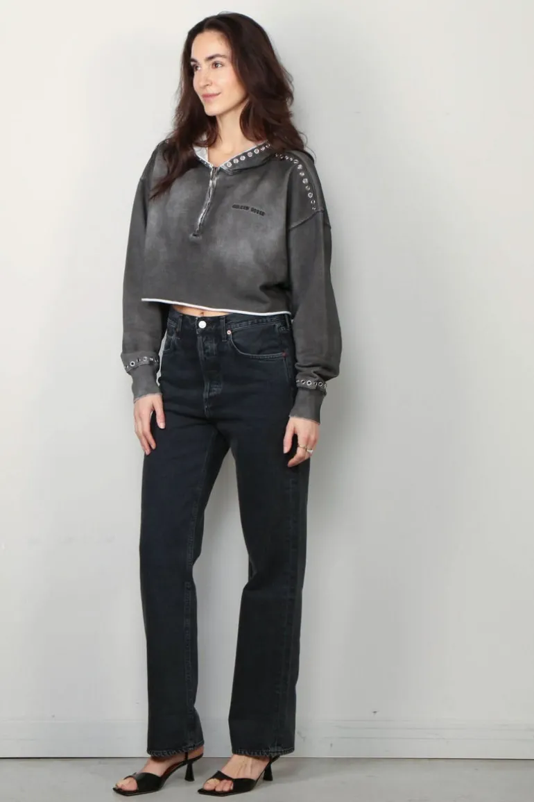 Golden Goose Hoodie - Zipped Hoodie Sprayed Effect - Dark Anthracite