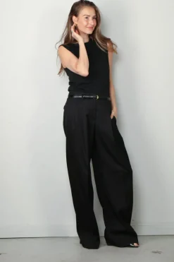 Golden Goose Top - Sleeveless Slim T-shirt Beaded Embroidery - Black