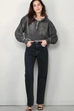 Golden Goose Hoodie - Zipped Hoodie Sprayed Effect - Dark Anthracite