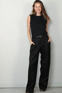Golden Goose Top - Sleeveless Slim T-shirt Beaded Embroidery - Black