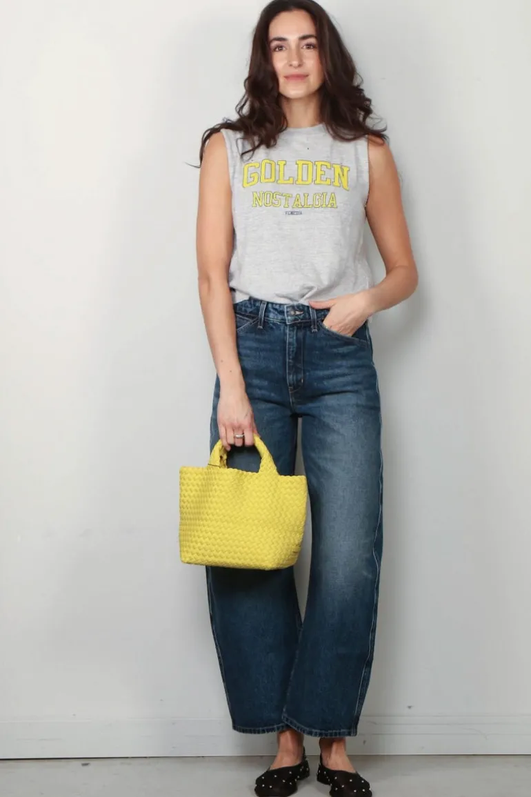 Golden Goose Top - Sleeveless Slim T-shirt - Grey Melange / Yellow