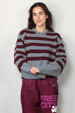 Halfboy Trui - Alice crew neck - Melange/bordeaux