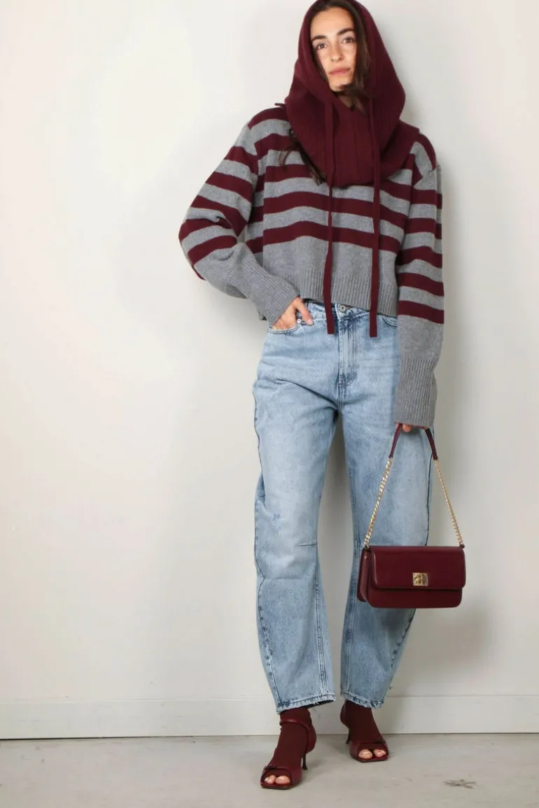 Halfboy Trui - Alice crew neck - Melange/bordeaux