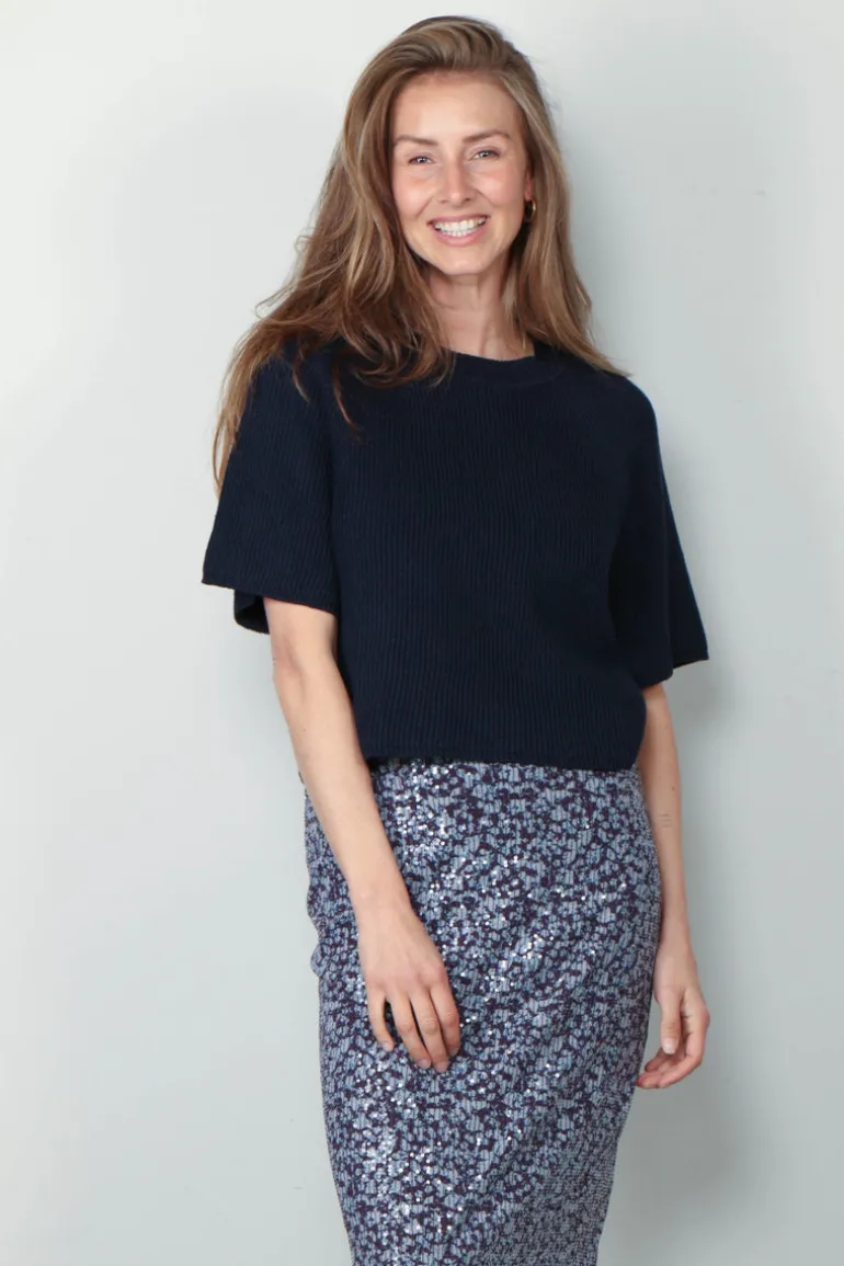 Joseph Top - Rd Nk Ss Linen Blend - Navy