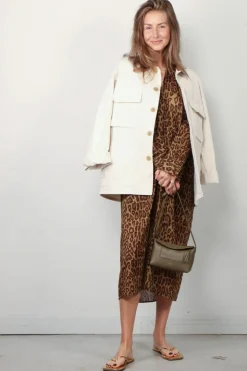 6397 Jurk - Collarless Shirtdress - Leopard