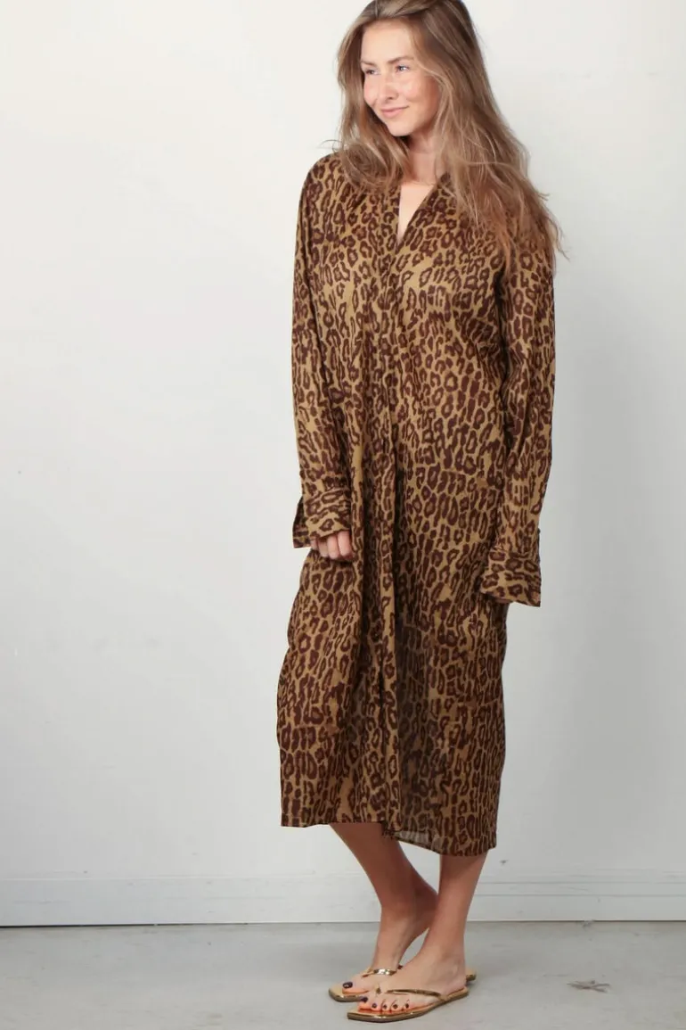 6397 Jurk - Collarless Shirtdress - Leopard