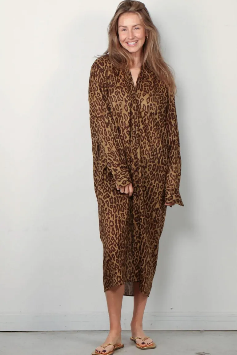 6397 Jurk - Collarless Shirtdress - Leopard