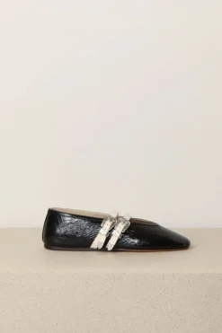 Le Monde Béryl Ballerina's - Ballet Claudia Slippers Leather - Black & Ecru