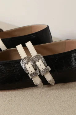 Le Monde Béryl Ballerina's - Ballet Claudia Slippers Leather - Black & Ecru