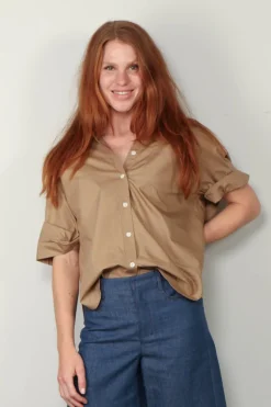 Maria McManus Blouse - Short Sleeve Oversized Shirt - Walnut