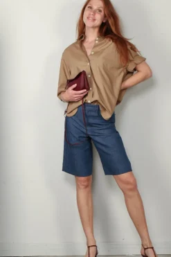 Maria McManus Blouse - Short Sleeve Oversized Shirt - Walnut