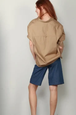 Maria McManus Blouse - Short Sleeve Oversized Shirt - Walnut